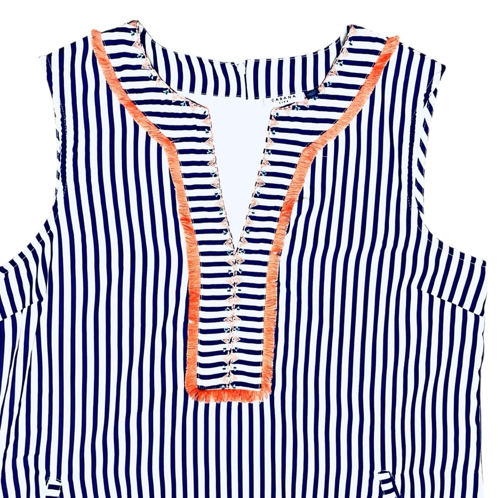 Cabana Life St. Barts Dress Sleeveless UPF 50+ Embroidery Fringe/Trim Tunic XL - Picture 3 of 16